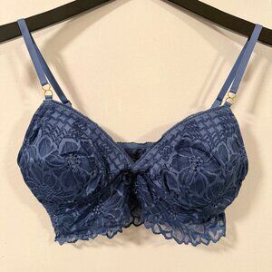 Aerie Dark Blue Navy V-Neck Lace Wireless Longline Bralette Size L